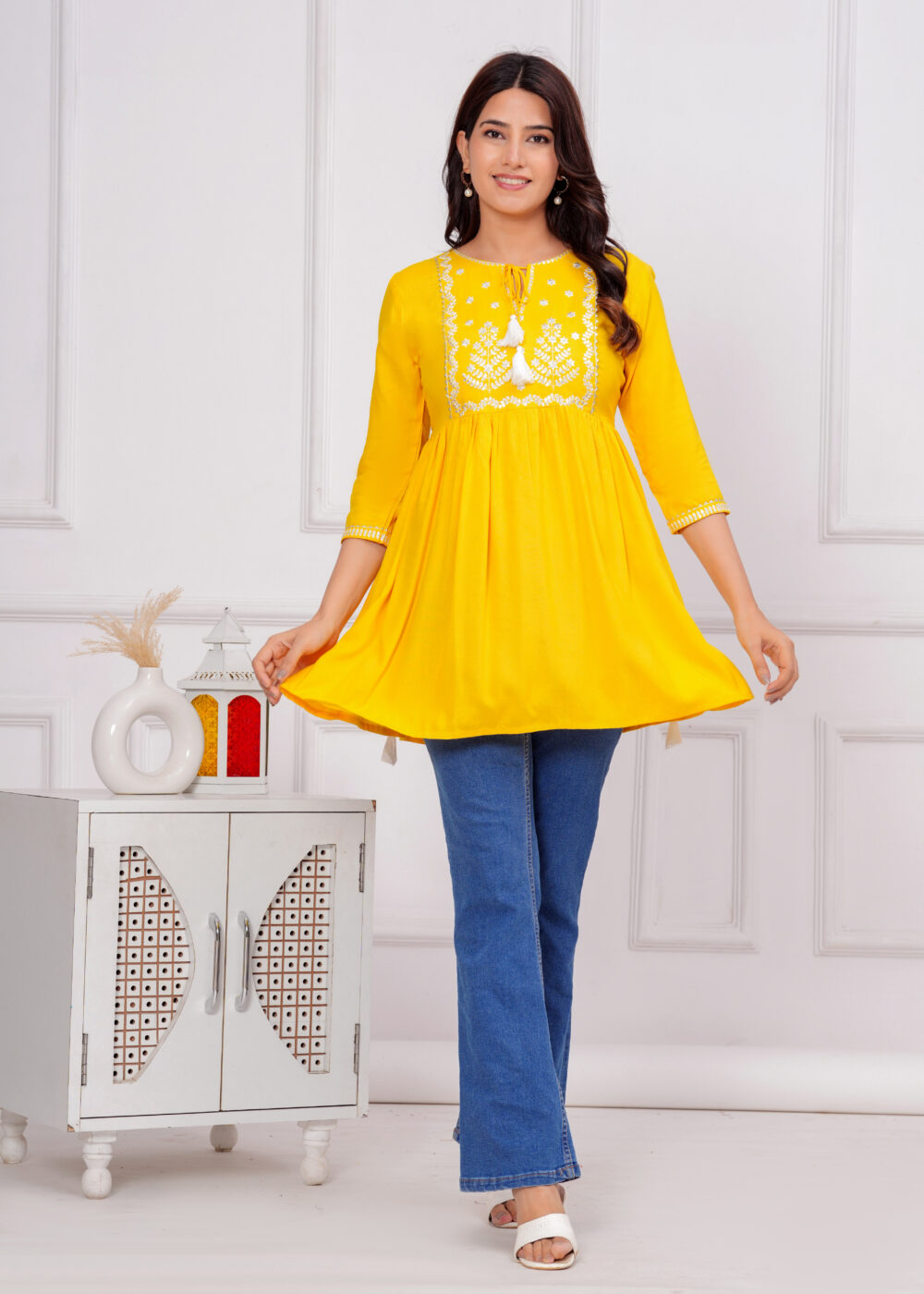 Gvastra Women’s  Yellow Emb Top – Stylish & Comfortable Daily Wear - Image 3
