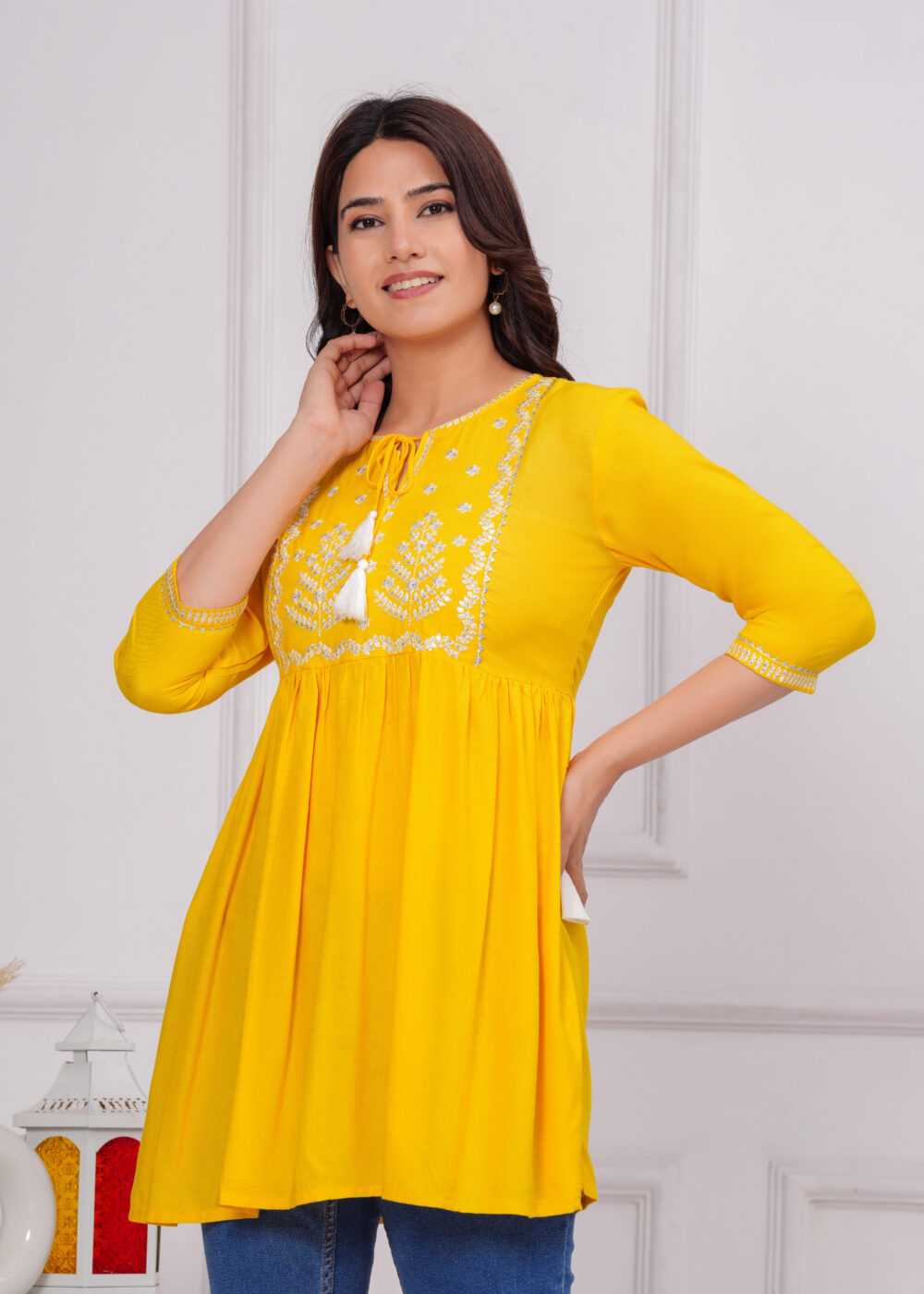 Gvastra Women’s  Yellow Emb Top – Stylish & Comfortable Daily Wear - Image 5