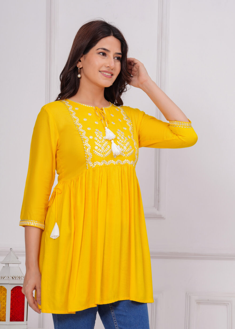 Gvastra Women’s  Yellow Emb Top – Stylish & Comfortable Daily Wear - Image 4