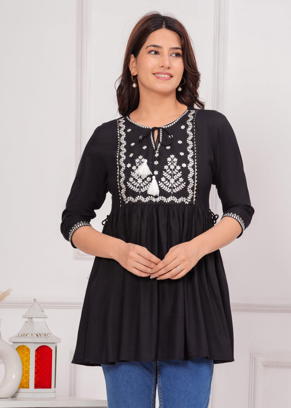 Gvastra Women’s  BlackEmb Top – Stylish & Comfortable Daily Wear - Image 3