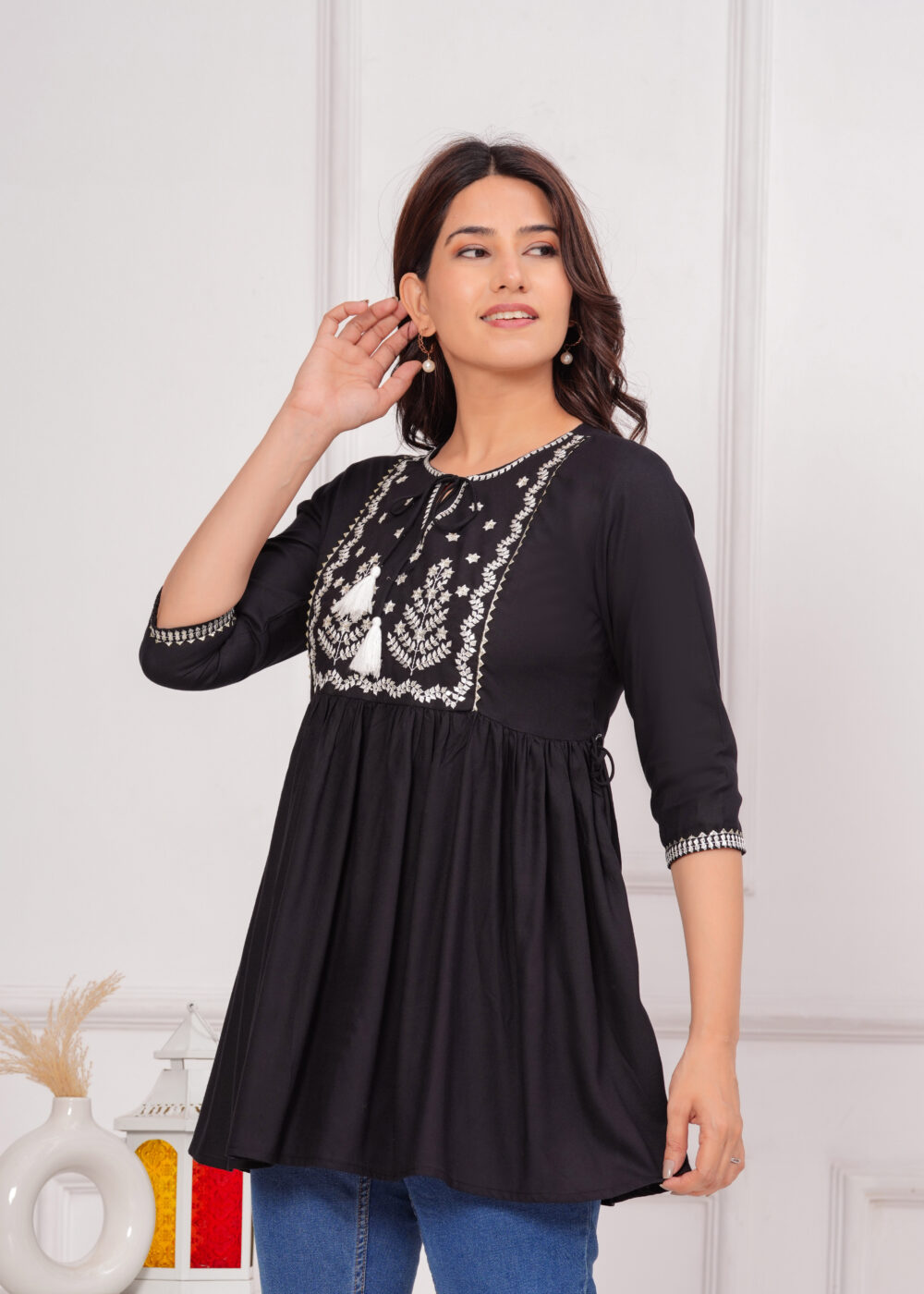 Gvastra Women’s  BlackEmb Top – Stylish & Comfortable Daily Wear - Image 4