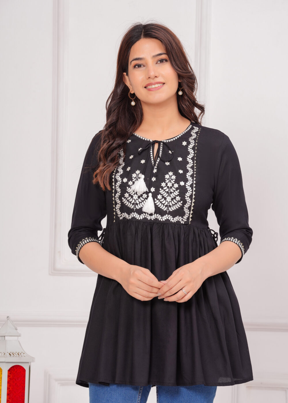 Gvastra Women’s  BlackEmb Top – Stylish & Comfortable Daily Wear - Image 5