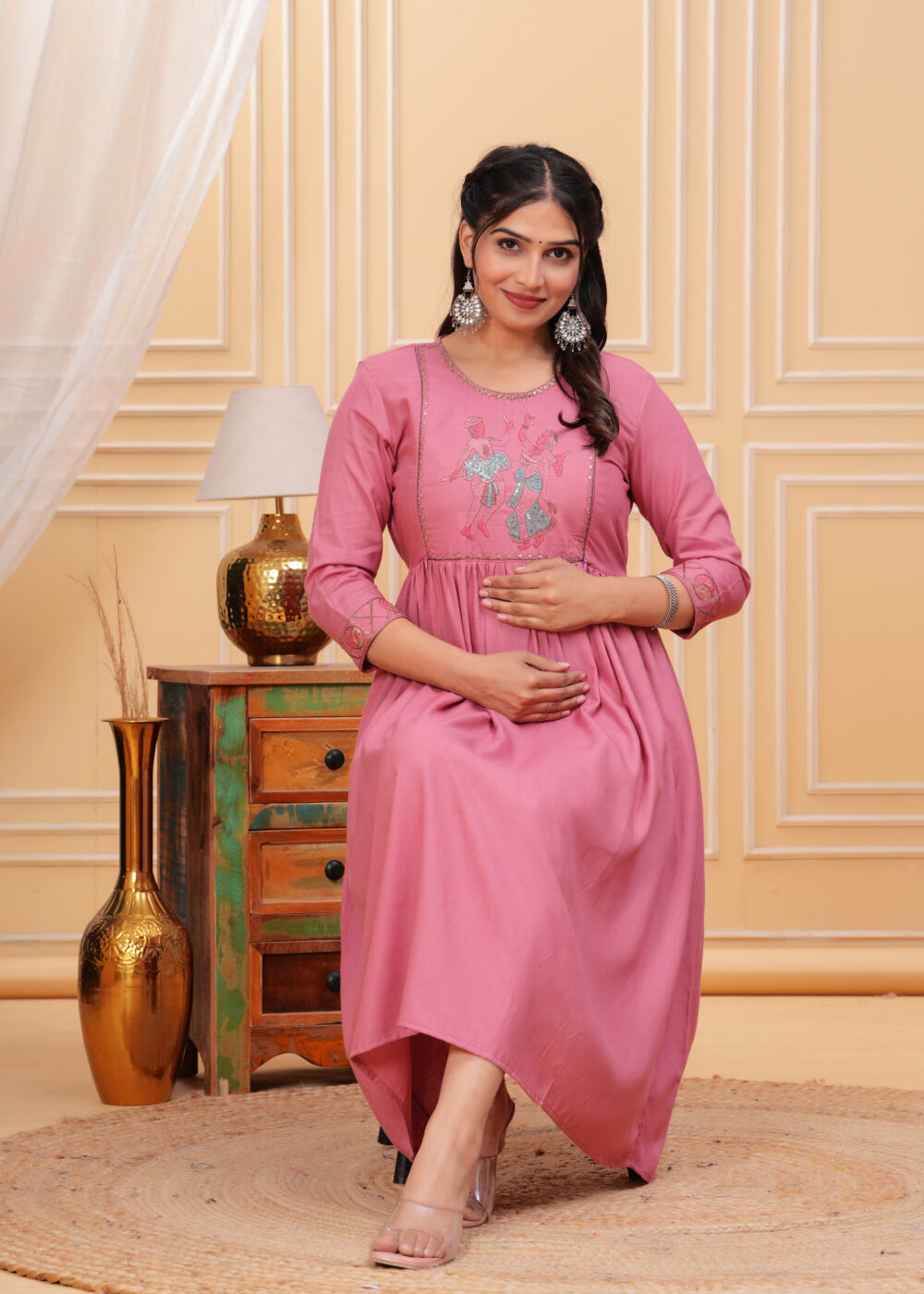Gvastra Women's Ethnic Gown FEED PINK – Elegant & Comfortable Floor-Length Dress - Image 3
