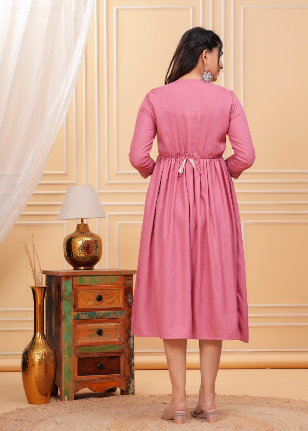 Gvastra Women's Ethnic Gown FEED PINK – Elegant & Comfortable Floor-Length Dress - Image 4