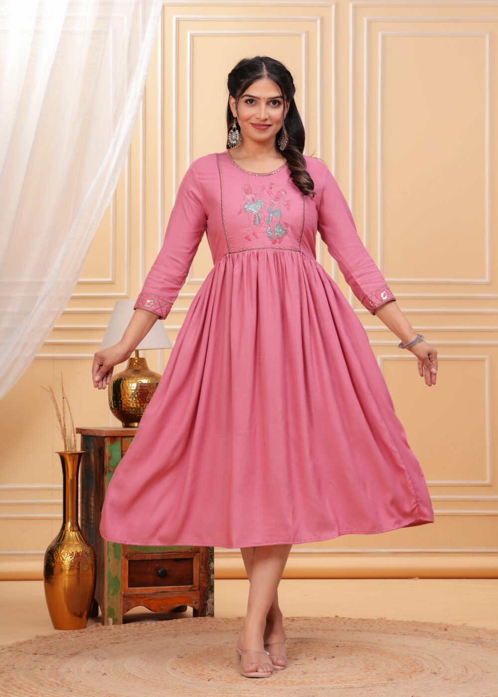 Gvastra Women's Ethnic Gown FEED PINK – Elegant & Comfortable Floor-Length Dress - Image 5