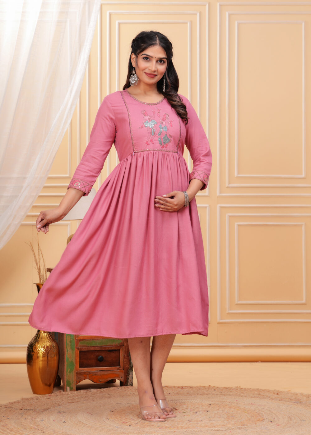 Gvastra Women's Ethnic Gown FEED PINK – Elegant & Comfortable Floor-Length Dress - Image 6