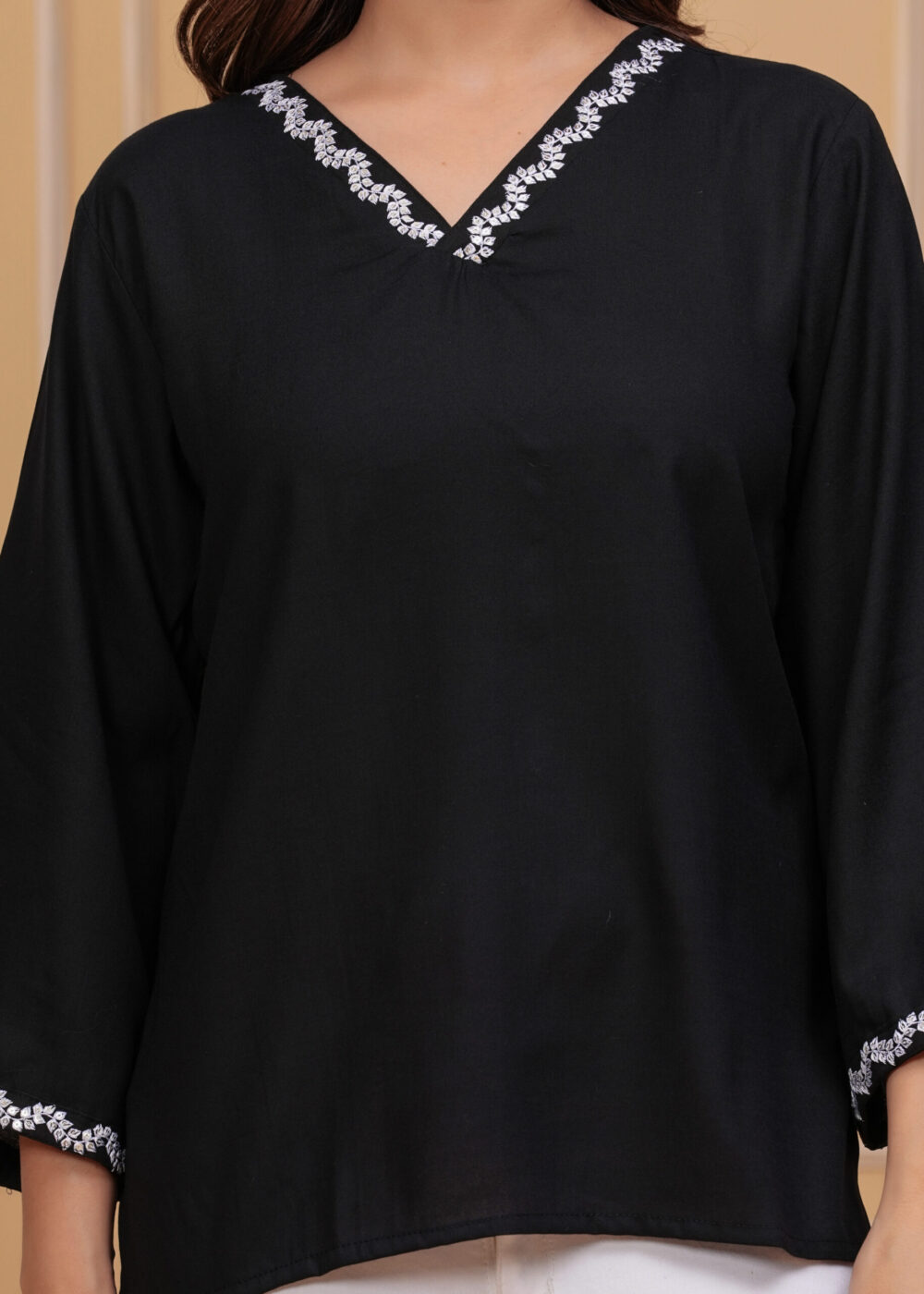 Gvastra Women’s Viscose Rayon V Neck Full Sleeves Solid Casual Short Kurti Tunic Top - Image 3
